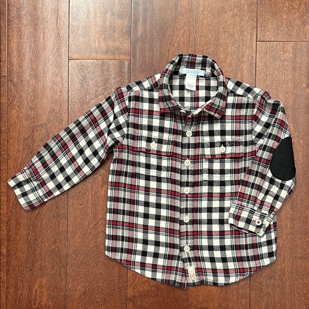 Janie and Jack Plaid Button-Down Flannel Shirt with Elbow Patches, Size 2T